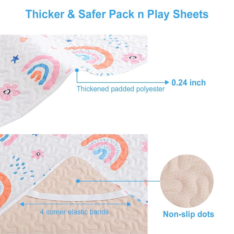 MatLeya Quilted Pack n Play Sheet Fitted, Breathable Thick Pad for Pack and Play Mattress, Pack and Play Mattress Sheet fits Graco, Portable Mini Cribs, Play Yards, Padded Playpen Protector Cover - Image 2